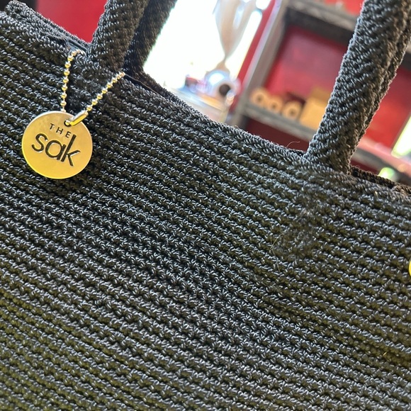 The Sak Black Crochet Top Handle Handbag Purse Medium Woven Knit Shoulder Bag - Picture 2 of 12